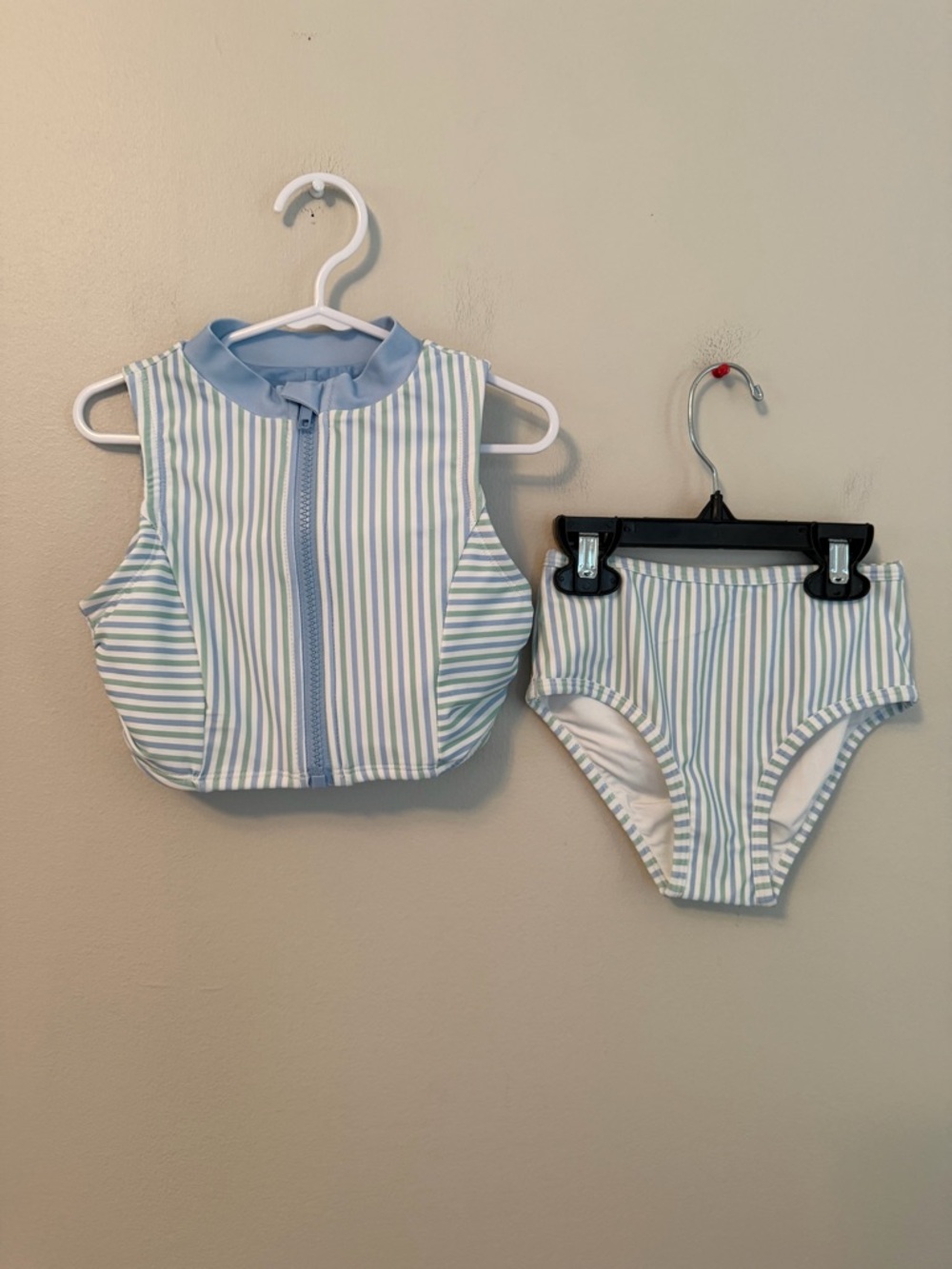 Shop the Mint Stripped Two Piece Swim Suit
